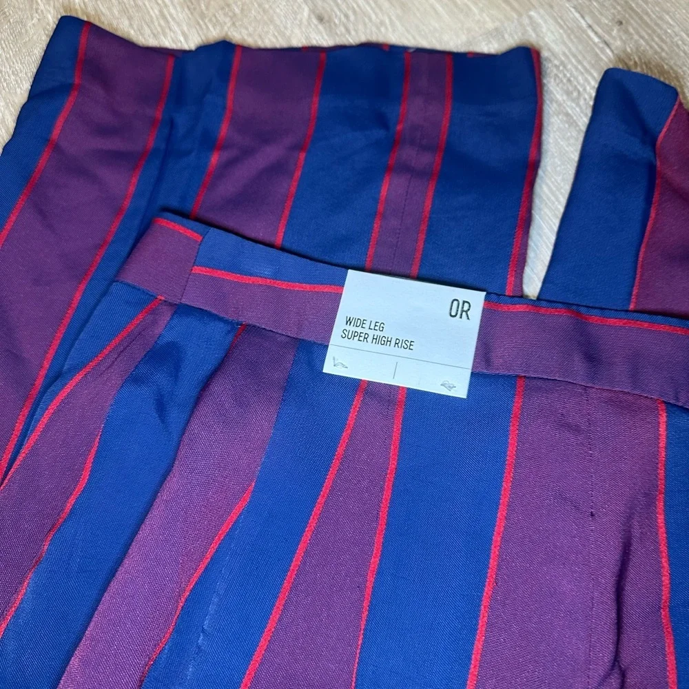 Express Striped Wide Leg Pants Super High Rise Long Inseam Size 0R - Picture 3 of 6